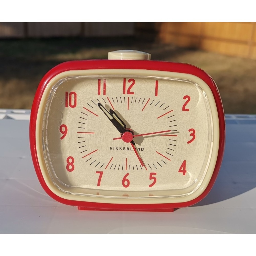 Kikkerland Retro Alarm Clock Red Cream Mid Century Modern Analog